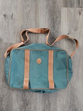 Vintage Ralph Lauren Green Canvas Messenger Bag with Brown Trim